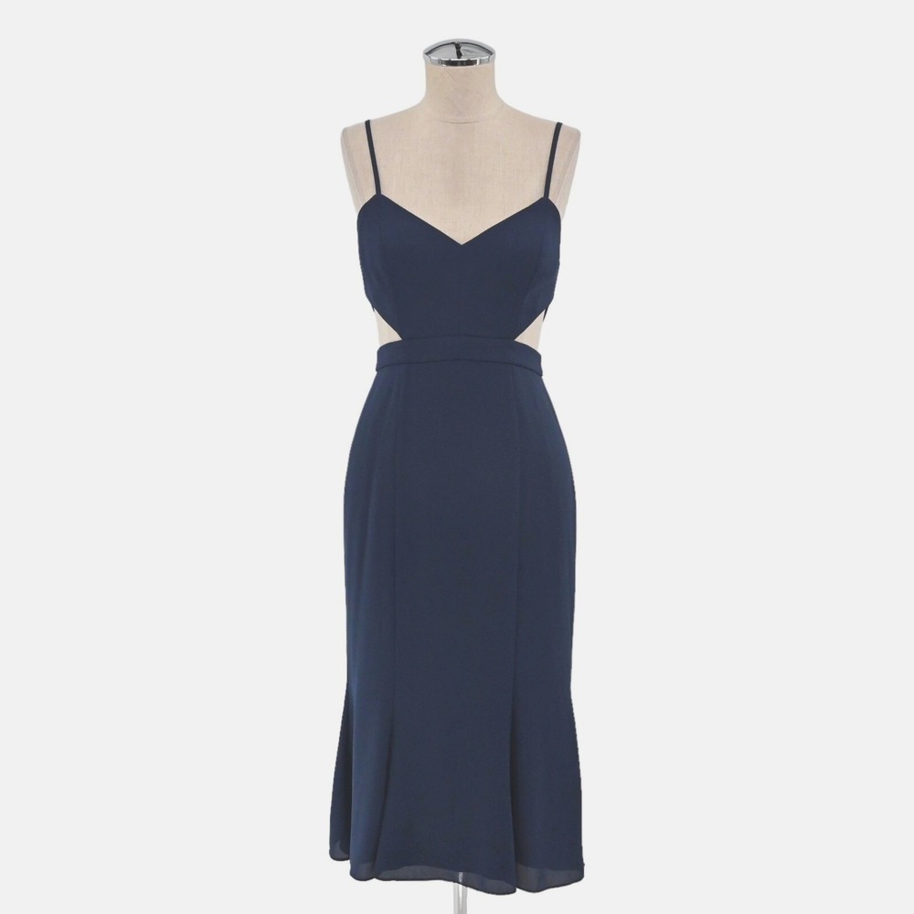 Fame‎ Partners Cutout Midi Dress Womens Size 2 Navy Evening Cocktail Going Out
